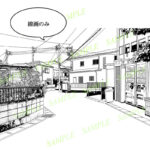 マンガ背景素材 日本の住宅地 自販機